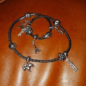 Authentic Pandora Leather Bracelet with 12 charms